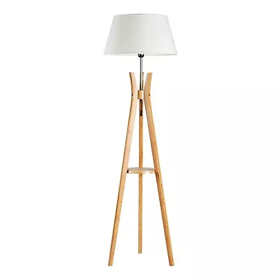 $199 • Buy Bamboo Tripod Floor Lamp With White Shade And Shelf
