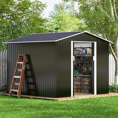 HOGYME 8'x8' Outdoor Storage Metal Garden Shed For Backyard Tool Lockable Door • $379.98