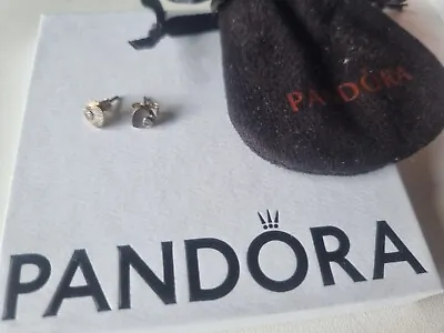 $25 • Buy New Genuine PANDORA Silver CZ Vintage Fan Love Heart Stud Earrings