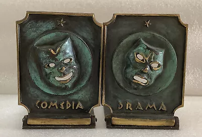 Vintage Solid Brass Nordic Bookends Comedia Drama 2a • $125