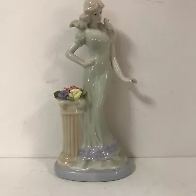 K S Collection Girl Figurine W Bird On Shoulder And Flowers Porcelain 8  Pastel • $19.99