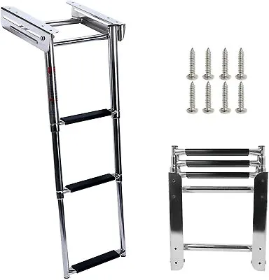 Telescoping 3 Steps Boat Ladder Marine Stainless Steel Under Platform Ladder • $71.25