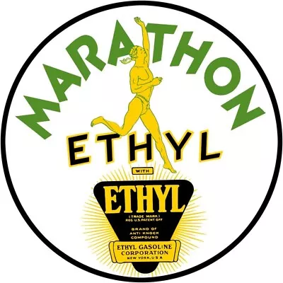 Marathon Gasoline W/ Ethyl NEW Sign: 28  Dia. Round AMERICAN STEEL • $129.88