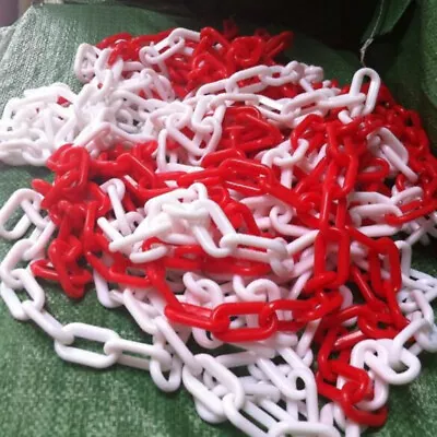 6mm X 5 METRES RED & WHITE PLASTIC BARRIER CHAIN  SAFETY HAZARD WARNING GARDEN • £7.96