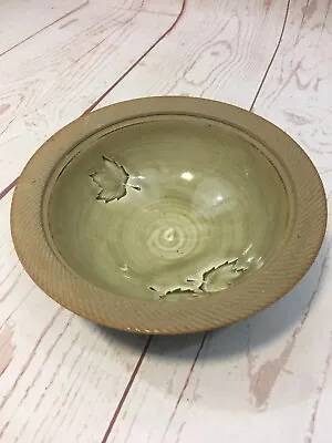 $9.95 • Buy Pottery Clay Bowl With Maple Leaf Imprint Wheel Thrown Textured Rim Brown Green 
