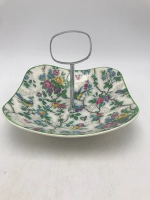 $39 • Buy Midwinter Lorna Doone Chintz Bowl Metal Handle 7.5  Square Green Border Fashion