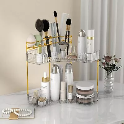 Makeup Organizer 2 Tier Corner Shelf Cosmetics Skincare  Bathroom Vanity Counter • $18.71
