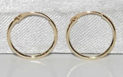 9CT GOLD CHILDREN'S 10mm HINGED SLEEPER HOOP EARRINGS - CHILD'S - SOLID 9CT GOLD • £14.95
