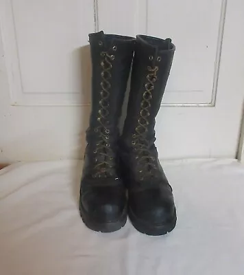 Hall 16  Climber Lineman Black Leather Lace Up Boots Sz9/10D • $250