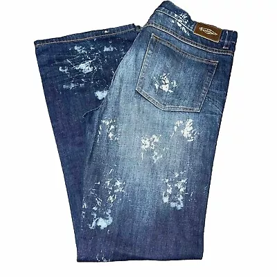 Earl Jean Western Paint Splatter Blue Denim Jeans Size W36 L34 Button Fly • £16.99