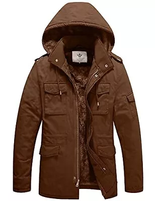 WenVen Mens Winter Military Thicken Parka Jacket With Removable Hood Coffee L • $53.99