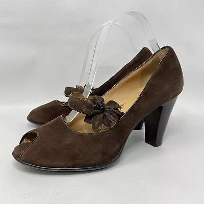 Sofft Gemma Mary Jane Pumps Brown Suede Leather With Flower Strap Women’s 9.5 • $17.82