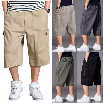 Mens 3/4 Long Length Pockets Shorts Waist Cargo Wrok Combat Three Quarter Pants~ • $16.36