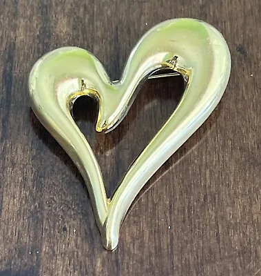 Lovely Large Vintage Signed Monet Polished Gold Tone Heart Brooch • $9.99