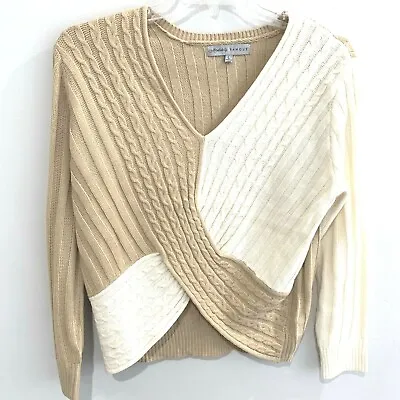 Absolutely Famous Sweater Size Large Cable Knit V Neckline Crossover • $15.17