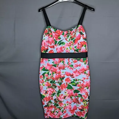 Milly Design Nation Womens Dress Size 12 Pink Blue Floral Scuba Stretch Tank • $22.48