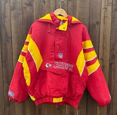 Vintage 90's Kansas City Chiefs Starter Pro Line Puffer Pullover Jacket Size L   • $119.99