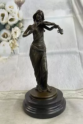 Female Violinist Violin Player Bronze Statue Sculpture Figure On Marble Base • $299