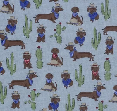 Southwest Cowboy Wiener Dog Dachshund Hot Dog Cactus Western Fabric Bthy • $10.95