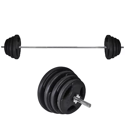 83kg Rubber Coated Ez Grip Cast Iron Weight Plate + 198cm Barbell Bar Weight Set • $321.84