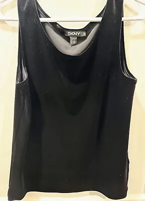 DKNY Women's Black Velvet Scoop Neck Sleeveless Tank Top Size M • £14.46