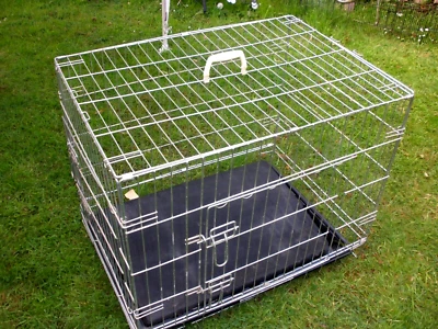 £14.95 • Buy PET  CAGE  Carrier / CRATE  Foldable Metal  75 X 50 X 60  . SIDE & FRONT DOOR .