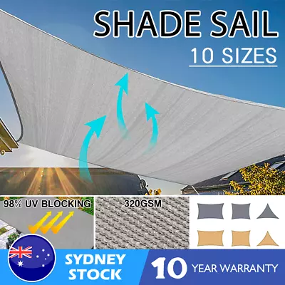 $67.14 • Buy 320GSM Sun Shade Sail Cloth Canopy Rectangle Square Triangle Garden Awning Grey