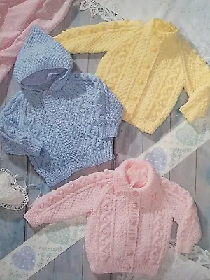 Aran Baby Collared/hood/round Neck Cardigan Knitting Pattern  18  - 24   (277) • £1.95