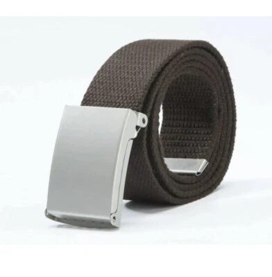 New Mens Womens Unisex Cotton Canvas Fabric Webbing Silver Buckle Belt Army UK • £3.19