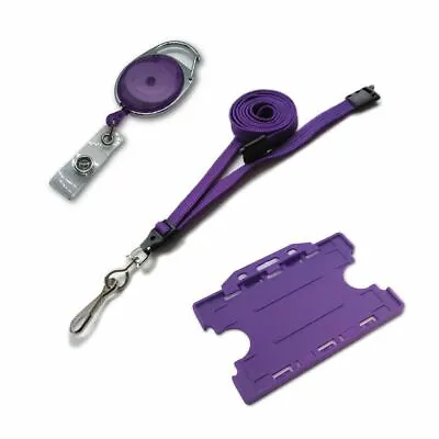 Neck Strap Lanyard Metal Clip ID Badge Holder & Retractable YoYo Set In Purple • £3.14