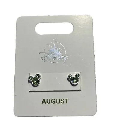 Disney Parks Mickey Mouse Icon Silver Tone Crystal August Birthstone Earrings • $15.95