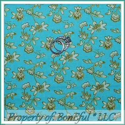 BonEful Fabric Cotton Quilt Teal Aqua Blue Green Flower Easter Spring SALE SCRAP • $0.95