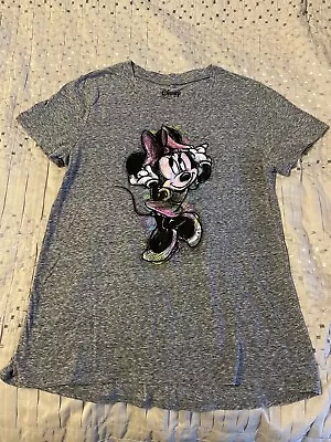 Disney Women’s Minnie Mouse Crew Neck T-Shirt Heather Gray Size Large • $7