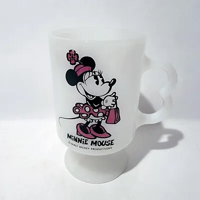 Vintage Minnie Mouse Fire King Pedestal Milk Glass Mug Cup Disney Footed • $12.99