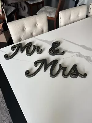 Large Mr & Mrs Wooden Letters Wedding Table Stand Signs Black W/Gold Accents • $11.95