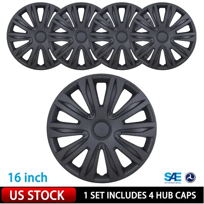 16  Set Of 4 Black Wheel Covers Snap On Full Hub Caps Fits R16 Tire & Steel Rim • $42.99