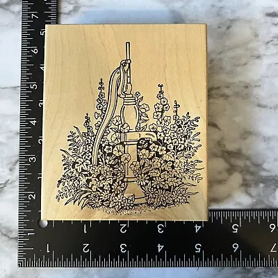 Spring Water Pump Rubber Stamp Morning Glory’s Hollyhocks Field Farm NORTHWOODS • $14