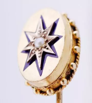 Antique Victorian Tie Pin  Silver And Solid 18k Gold Enamel Pearl C1880 • $941.48