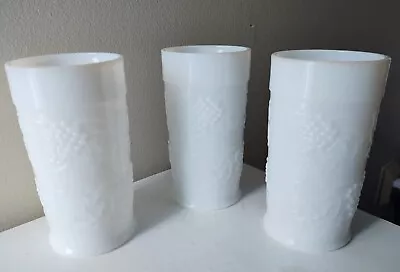 Set Of 3~Indiana Glass Colony Harvest Grape Milk Glass Drinking Tumblers White  • $5