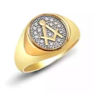 9ct Yellow Gold Masonic 10pt Diamond Swivel Oval Signet Ring • £822.95