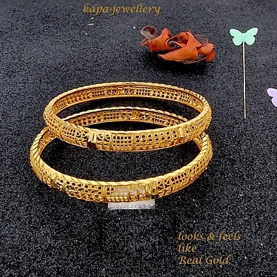 Real Looking 22ct Gold Plated BANGLES Indian Set Gold Bangles Bracelets D-60M • £14.99