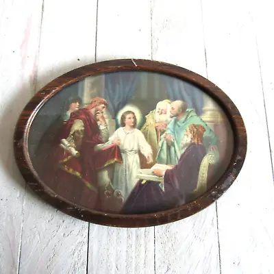 Vintage Framed Picture Jesus Teaching At The Temple In Metal Frame 1940's • $19.99