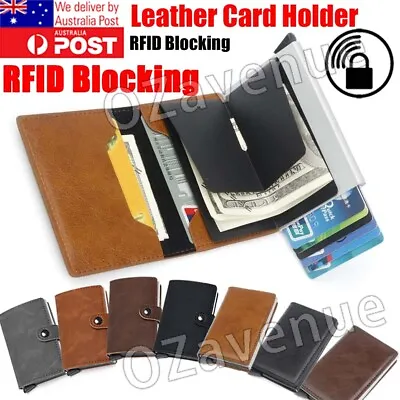 $8.45 • Buy RFID Blocking Quality Leather Credit Card Holder Wallet With Pop Up Card Case