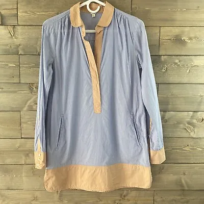 J Crew Womens Tunic Collared Long Sleeve Pockets Split Hem Nautical Size XS • $19.99