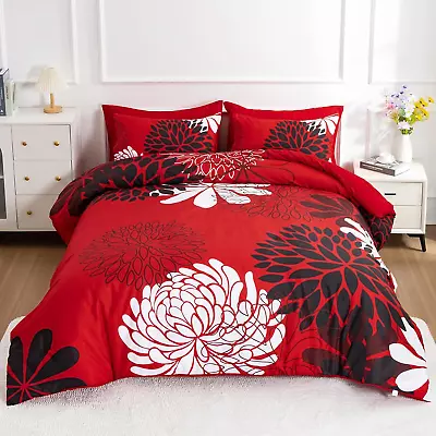 Floral Chic Comforter Set Queen SizeBoho Black White Flower Comforter Set Supe • $78.45