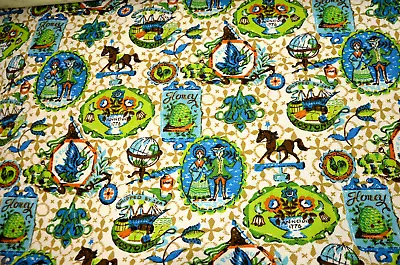 Cottage Print Upholstery Fabric Vtg 70s Blue Green Textured Weave 56  By The Yd • $64.99