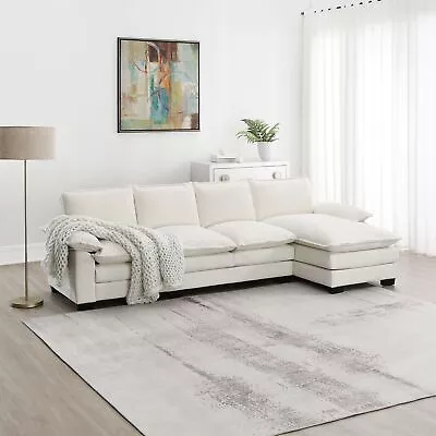 Modern L-shaped 5-seat Upholstered Chenille Sleeper Sofa Couch W/Chaise Lounge • $882.16
