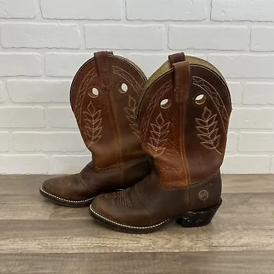 Women’s Double H 5154 Brown Leather Mid Calf Pull On Round Toe Cowgirl Boots 9 M • $39.99