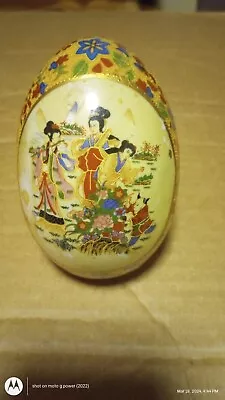 Vintage Asian Porcelain Hand Painted Cloisonné Style Easter Egg 4” • $9