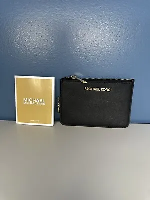 Michael Kors Jet Set Travel Small Top Zip Leather Coin Pouch Wallet - Black • $40
